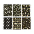 Papel De Presente Natalino Preto Com Folha Dourada, Pacote Com 6 Folhas, Design De Rena E Floco De