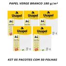 Papel verge a4 branco 180g 50 folhas usapel - kit 05 pacotes