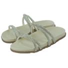 Papete feminina sandália flatform tiras de strass off white