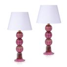 Par Abajur Murano Três Esferas Rosa Pink C/ Ouro