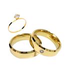 Par Aliança Casamento Chanfrada com zircônia 6mm Tungstênio ouro 18k