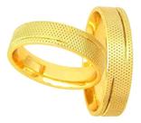 Par Alianças Banhada Ouro 18k 5mm Recartilhada compromisso Par Alianças Banhada Ouro 18k 5mm Recartilhada compromisso