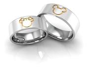 Par Aliancas mickey minnie prata banhado a ouro Par Aliancas mickey minnie prata banhado a ouro