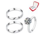 Par Alianças Prata Reta 3mm Namoro Namorados + Anel Solitário Prata 2mm Casal Luxo