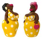 Par Bonecas Africanas Gordinhas Amarela Gesso Decoração de Interiores AVB DECOR