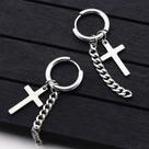 Par Brinco masculino de cruz crucifixo argola em aço inox prata prateado não escurece antialérgico