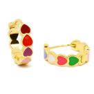 Par Brincos Argola Corações Coloridos Banhado Ouro 18K