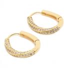 Par Brincos Argola Oval Com Zircônias Cravejada Banhada Ouro 18K