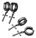 Par Brincos Unissex Pressão Argola Aço Inox Preto Cruz Fake Par Brincos Unissex Pressão Argola Aço Inox Preto Cruz Fake