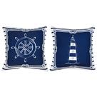 Par Capa Almofada Sarja Marítima Farol Timão Navio Azul 45cm