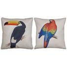 Par Capas Almofada Linho Pássaro Tucano Arara Vermelha 43x43