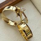 Par de Aliança Casamento Chanfrada 6MM Pedra Banhada a Ouro 18k/GARANTIA 6MESES