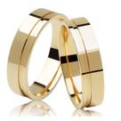 Par de Aliança em Ouro 18K Quadrada 4mm Com Friso