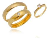 Par De Alianças 6mm Banhada A Ouro 18k Tradicional Com Pedra