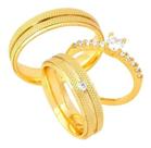 Par De Alianças Banhada Ouro 18k 5mm Recartilhada Par De Alianças Banhada Ouro 18k 5mm Recartilhada