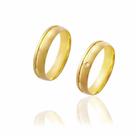 Par de Alianças de Casamento Afrodite Ouro 18k Diamantado com Friso e Brilhante Lateral 5mm 5.5g