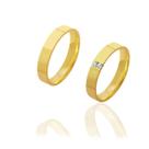 Par de Alianças de Casamento Afrodite Ouro 18k Reta com 2 Brilhantes Centrais Embutidos 4mm 5,4g Par de Alianças de Casamento Afrodite Ouro 18k Reta com 2 Brilhantes Centrais Embutidos 4mm 5,4g