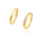 Par de Alianças de Casamento Afrodite Ouro 18k Reta com Zirconias embutidas 2.5 mm 6g Par de Alianças de Casamento Afrodite Ouro 18k Reta com Zirconias embutidas 2.5 mm 6g