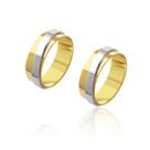 Par de Alianças de Casamento Hera Ouro Friso Diagonal Ouro Branco 6 mm 12g