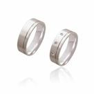 Par de Alianças de Namoro Monet Prata Reta Fosca com Friso Lateral e Brilhantes 6mm 9g