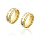 Par de Alianças de Noivado Apolo Ouro Friso Central Ouro Branco 7,5mm 12g