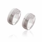 Par de Alianças de Noivado Dali Prata Abaulada Diamantada com Frisos e Brilhante 7,8mm 13g Par de Alianças de Noivado Dali Prata Abaulada Diamantada com Frisos e Brilhante 7,8mm 13g