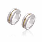 Par de Alianças de Noivado Dali Prata Abaulada Polida com Friso de Ouro 8mm 19,6g Par de Alianças de Noivado Dali Prata Abaulada Polida com Friso de Ouro 8mm 19,6g