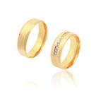 Par de Alianças de Ouro 18k colecao Eternize em 5mm chanfradas e cravadas de Zirconias Par de Alianças de Ouro 18k colecao Eternize em 5mm chanfradas e cravadas de Zirconias