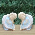 Par De Anjos De Gesso Azul Sentado Estátua Decorativa 11cm