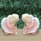 Par De Anjos De Gesso Rosa Sentado Estátua Decorativa 11cm