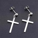 par de brinco masculino feminino cruz crucifixo pequena em aço inoxidável prata antialérgico