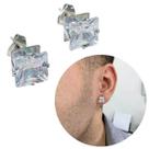 Par de Brinco masculino zircônia quadrado aço cirúrgico inox