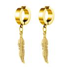 par de Brinco Pressão masculino feminino folheado dourado em aço Inox pena penas peninha bts