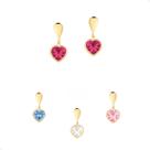 Par De Brincos Ouro 18k 750 Pingente Coração 6mm Zircônia