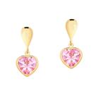 Par De Brincos Ouro 18k 750 Pingente Coração 6mm Zircônia
