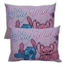 Par de Fronha KazzaVip Malha 100% Algodão Disney Estampa Localizada (2)Stitch e Angel 48cmx68cm Branco