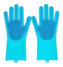 Par De Luvas Mágicas Silicone Lavar Louça Copo Prato Azul