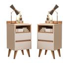 Par de Mesas de Cabeceira Álamo Estilo Retrô com 2 Gavetas e pés palitos Par de Mesas de Cabeceira Álamo Estilo Retrô com 2 Gavetas e pés palitos