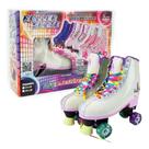 Par de Patins com Luz 4 Rodas Ajustáveis Tamanho 35 a 38 Azul Unicórnio Brinquedos Suporta até 70Kg - RL-08