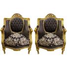 Par de Poltronas Clássicas Marrom com Dourado 111x77x82cm Ideal para Sala e Hall