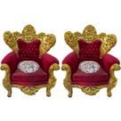 Par de Poltronas Clássicas Vermelho com Dourado Ideal para Hall e Sala 133x93x90cm