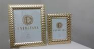 Par De Porta Retratos Em Mdf Textura Metal Martelado Dourado