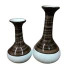 Par de Vasos Long Pipe em Cerâmica de Sala Decor - Branco e Marrom