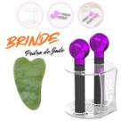 Par Esfera De Cromoterapia Facial Lilás Com Suporte De Acrílico E brinde pedra de jade guasha