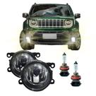 Par Farol Auxiliar Milha Jeep Renegade 2015 a 2019 Lente em Vidro + Lâmpadas H11 Kit