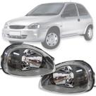 Par farol corsa 2001 á 2010 carcaça cinza moldura preta Par farol corsa 2001 á 2010 carcaça cinza moldura preta
