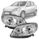 Par farol dianteiro sandero 2012 a 2014 mascara cromada