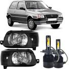 Par farol fiat uno 2004 a 2013 mascara negra e super led