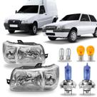 Par farol fiorino mpi 2004 - 2005 mascara cromada lente lisa e kit super brancas