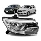 Par Farol Logan Sandero Com Led Foco Duplo Máscara Cromada 2020 2021 2022 2023 2024